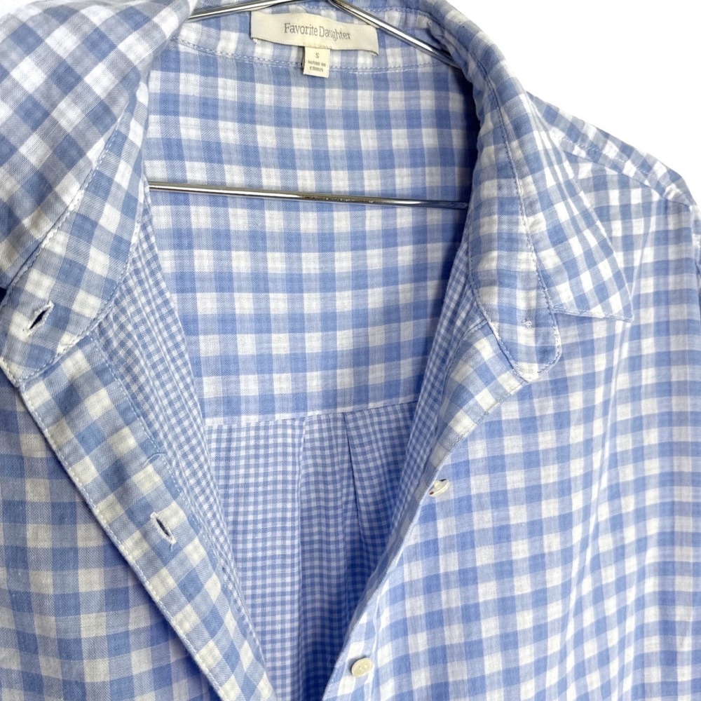 Favorite Daughter Boxy Gingham Button‎ Up Shirt Blue White Long Sleeve Small